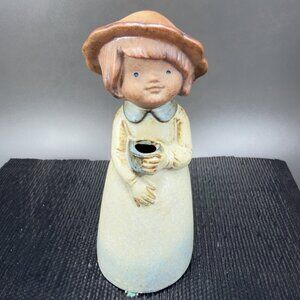 Vintage UCTCI Porcelain Stoneware Girl Figurine Holding A Cup Pin Holder Vase